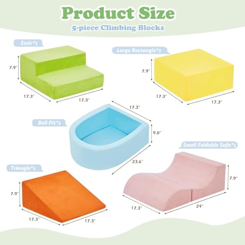 Climbing Toys for Toddlers, Toddler Climbing Toys Indoor, 5-Piece Soft Foam Climb Blocks Set, Toddler Playtime Corner Climber Indoor Foam Play Gym for Crawling and Sliding (5-piece)