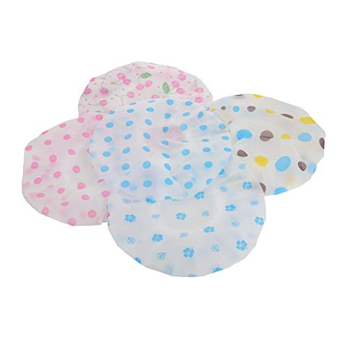Ifnow 5 Packs Waterproof Lace Elastic Band Shower Caps Flower Printed Hat Plastic PE Reusable Bathing Hair Cap