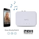 AMAKE Wireless NFC Bluetooth Receiver Hands Free Car Kit Desktop Portable Audio Music Adapter Receive 2 Devices Simultaneously with Mic RCA Audio Cable Charging Port for Car/Home Stereo(White)