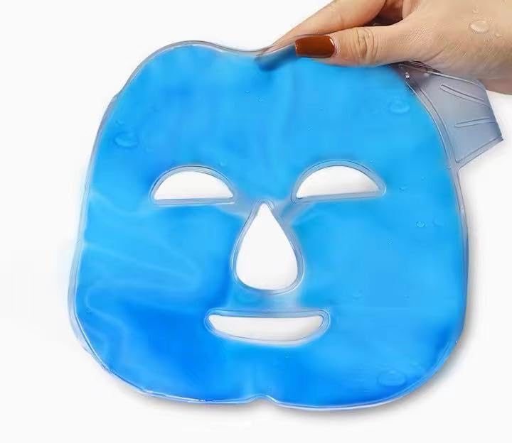Photo 1 of Ice Face Mask Reusable,Cold Hot Compress Gel Ice Facial Mask with Gel Beads,Face SPA for Woman Sleeping Reduce Eye Puffiness Face Puffiness Sleeping Travel (Blue)