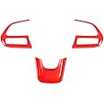 3PCS Steering Wheel Cover Trim Interior Accessories for Jeep Renegade 2015-2023 for Jeep Compass 2017-2020 (Red)
