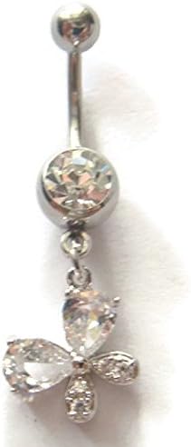 14g Dangle Butterfly Button Ring Navel Rings Bar Ear Body Piercing Jewelry