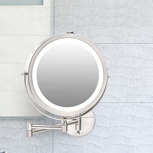 Ovente 8.6" Lighted Wall Mount Makeup Mirror, 1X & 10X Magnifier