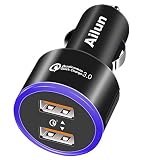 Ailun Fast Car Charger Dual Qualcomm Quick Charge 3.0 Ports Adapter Charging for iPhone 11/11 Pro/11 Pro Max/X Xs XR Xs Max 8 7 Plus Galaxy S9 S8 Plus S6 Note 5 8 9 10 iPhones Black