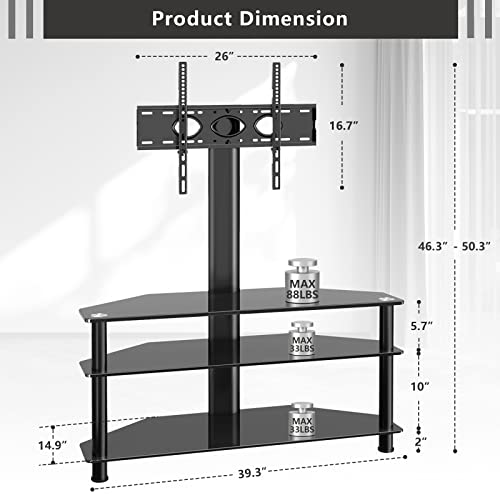 TAVR Glass Floor TV Stand with Swivel Mount for 32 37 43 47 50 55 60 65