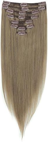 LFLIN Clip In Human Hair Extensions 100% Real Remy Ash Blonde Full Head Long Soft Silky Straight 8pcs 18clips For Women Beauty.