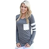 Willtoo® 2015 Womens Long Sleeve Round Neck Splice Shirt Blouse Tops (US Size:8, Gray)