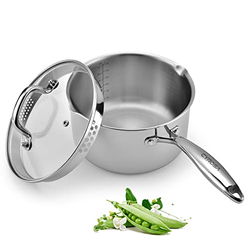 Stainless Steel Saucepan with Glass Lid, 4 Quart Multipurpose Sauce Pan