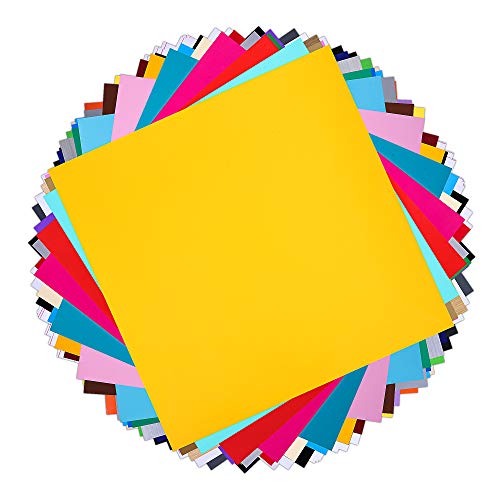 Prime Vinyl Permanent Self Adhesive Vinyl Sheets, 12" x 12" 40 Assorted Colors Pack with 10 Transfer Tape Sheets, Vinyl Paper for Cricut, Silhouette Cameo, Craft Cutter Machine, Printers, Letter