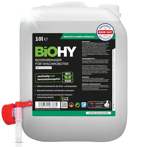 BiOHY Bodenreiniger für alle Wischroboter mit Frühlingsduft (10 Liter Kanister) + Auslaufhahn | Schaumarm & Streifenfrei | Reinigungsmittel Konzentrat