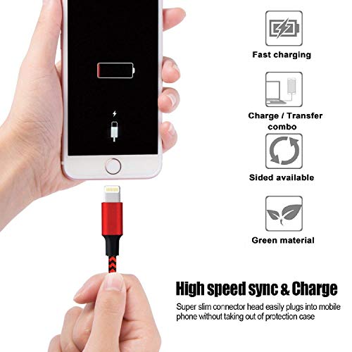 iPhone Charger, Lightning Cable, 4Pack (3FT 6FT 6FT 10FT) to Syncing Data and Nylon Braided Cord Charger Compatible with iPhone/XS/XR/X/8/8 Plus/7/7 Plus/6S/6 Plus/iPad iPod More (Black&Red) - Thumbnail 2