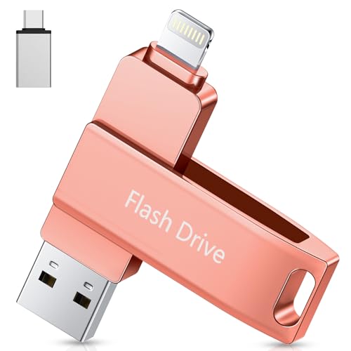 Lncnnk 512GB USB 3.0 Flash Drive MFi Certified, USB Flash Drive Lightning Photo Stick Memory Extension External Storage Drive USB C Flash Drive Backup for iPhone/iPad/Android/Mac/PC, Pink