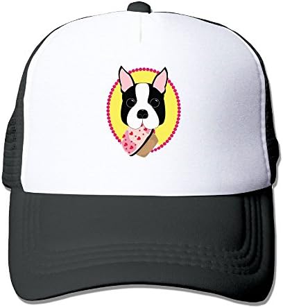 XiaoHans Men Boston Terrier With Cupcake Casual Style Travel Black Mesh Hats Adjustable Snapback