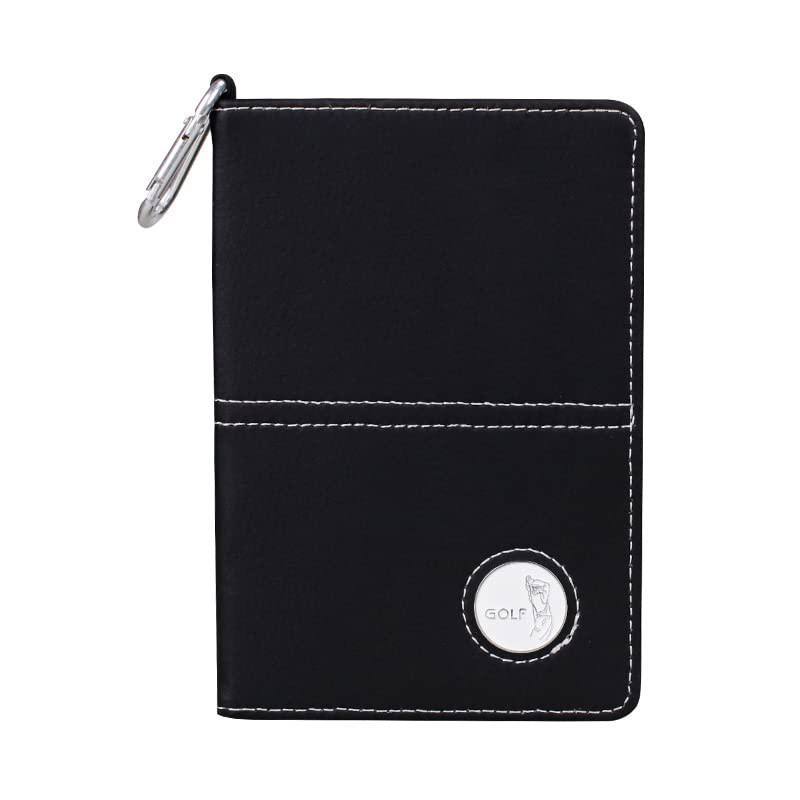 KOFULL Golf Scorecard Holder with Carabiner Clip Deluxe PU Leather and Yardage Book with a Ball Mark