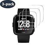 [ 3-Pack ] Fitbit Versa Screen Protector, Runzen Waterproof 9H Tempered Glass Screen Protector for Fitbit Versa Smart Watch [2.5D Round Edge] [9H Hardness] [Crystal Clear] [Anti-Scratch] [No-Bubble]