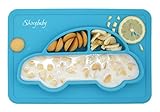 Shinybaby Baby Silicone Placemat,Mini One-Piece Divided Baby Plates for Infants,Toddlers,Babies,Food Grade Silicone,Strong Suction,Dishwasher and Microwave Safe,Fits Most Highchair Trays (Blue)