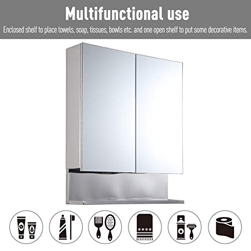 kleankin 24" x 28" Stainless Steel Wall Mount Bathroom Medicine Cabinet with Mirror