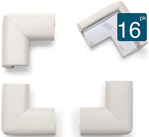 Roving Cove 16-Piece â€œSafe Corner Cushionâ€ â€“ PRE-TAPED CORNERS; Value Pack - OYSTER; Premium Childproofing Corner Guard; Child Safety, Home Safety, Furniture Safety Bumper, Baby Proof Table Corner Protector, EXTRA PURE, EXTRA DENSE