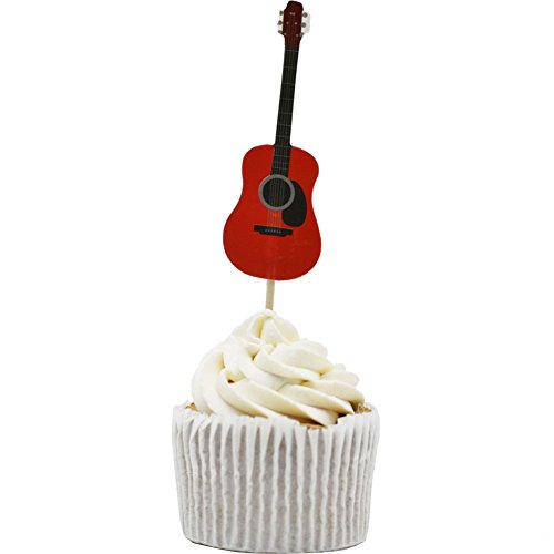 Betop House Set of 24 Pieces Guitar Themed Decorative Cupcake Topper for Music Party