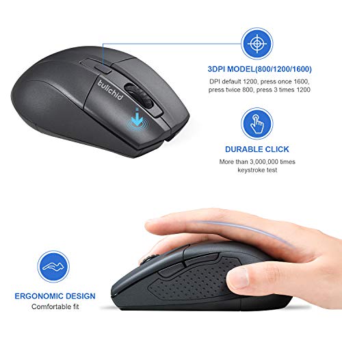 Tulichid Wireless Mouse Rechargeable, 2.4G Noiseless Ergonomic Mouse with USB Nano Receiver and 3 Adjustable DPI /6 Button Computer Mouse for Laptop PC MacBook Desktop