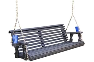 Amish Casual Heavy Duty 800 Lb Roll Back Treated Porch Swing with Hanging Chains and Cupholders (5 Foot, Semi-Solid Black Stain)