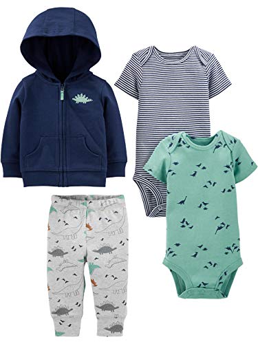 simple joys by carter's - conjunto de chaqueta, pantalón y body de 4 piezas para niños, azul marino dino, 0-3 meses