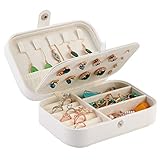 Tasybox Jewelry Travel Organizer Small Jewelry Box Leather Women Girls Traveling Jewelries Case and Portable Jewellery and Accessories Storage Holder, White