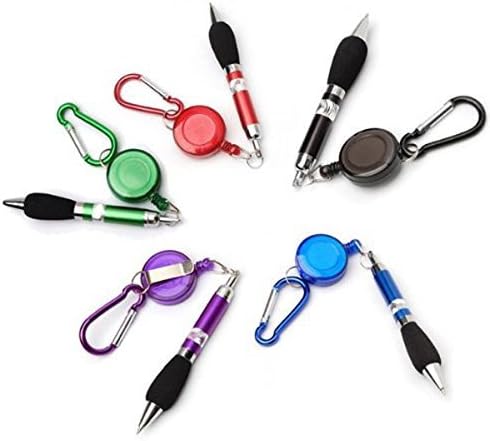 SunshineTrees 5pcs Retractable Pens Badge Reel Pen with Keychain Belt Clip Carabiner