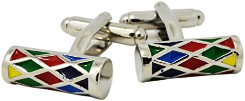 HEHIM(TM) 2 PCS Cuff Links for Men Silver &amp; Colorful Cylindrical With Gift Box FCL-004