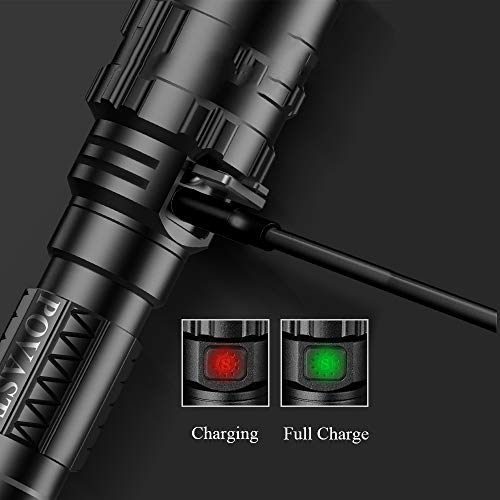 POVAST 5 Modes Tactical Flashlight with Mount, 1000 Lumens USB Rechargeable LED Hunting Torch Light with Wrist Strap, Super Bright, Pressure Switch Tail, Matte Black