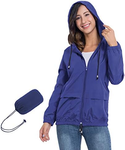 JTANIBWomen's Raincoat Waterproof Windbreaker Hooded Lightweight Packable Rain Jacket with Back Zipper Coats S-XXL