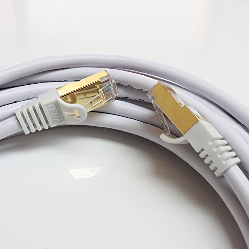 Tera Grand - Premium CAT7 Double Shielded 10 Gigabit 600MHz Ethernet Patch Cable for Modem Router LAN Network - Built with Gold Plated & Shielded RJ45 Connectors, 7 Feet White - Thumbnail 3