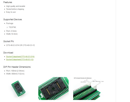 Waveshare TSOP48 TO DIP48 (B) TSSOP48 OTS-48-0.5-014 OR OTS-48-0.5-12 IC Test Socket Programming Adapter 0.5mm Pitch