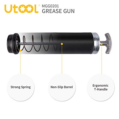 UTOOL Grease Gun with Locking Grease Gun Coupler, 7000 PSI Heavy Duty Pistol Grip Grease Gun Set with 14 oz Load, 18 Inch Spring Flex Hose Included - Thumbnail 2