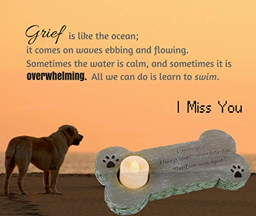 Gwnuqpa Pet Memorial Stone for Dog with 3 Pack Flameless Led Lights Candles for in Memory of Dog Rainbow Bridge Keepsake, Loss of Dog Gifts,Grave Marker for Outdoor Tombstone Or Indoor Display
