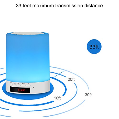 Night light bluetooth speaker, Tranesca Portable Wireless Bluetooth Speaker with 7 color LED light, warm night light and alarm clock
