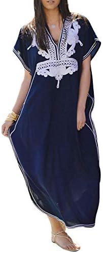 Women's Colorful Cotton Embroidered Turkish Kaftans Beachwear Bikini Cover up Dress