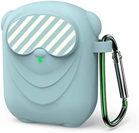 Dansny Funny Bear Airpods Case (Front LED Visible)，Airpod Case Cover for Apple Airpods 2&1 Charging Case, Cute AirPods Silicone Protective Case with Keychain (Light Blue)