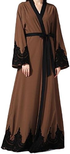 CrazyDay Women's Long Sleeve Fit Plus-Size Solid Muslim Evening Dresses Brown M