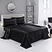 LITHER Queen Size Satin Sheets Set Black, Deep Pockets Fitted Sheet, Silky and Breathable Luxury Bed Sets
