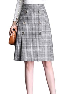 chouyatou Women's Decorative Button Front Flat Front A-Line Midi Plaid Skirt