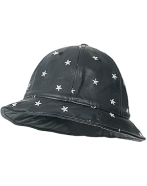 Star Patterned Black Floppy Round Top Fedora Faux Leather Bucket Hat