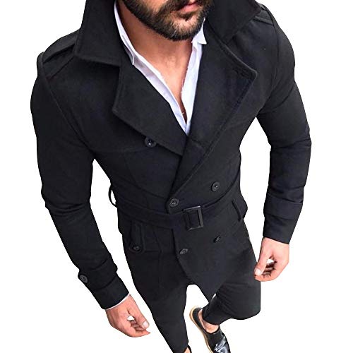 Clearance! New Winter Men Slim Stylish Trench Coat Double Breasted Long Jacket Parka (M, G-Black)