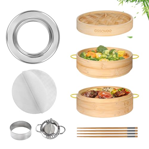 Bamboo Steamer 2 Tier Steaming Basket