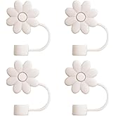 Straw Cover Cap 4pcs Cream Flower Compatible for 30&40 oz Tumbler Handle Reusable Silicone Tip Covers Accessories Diameter Cu