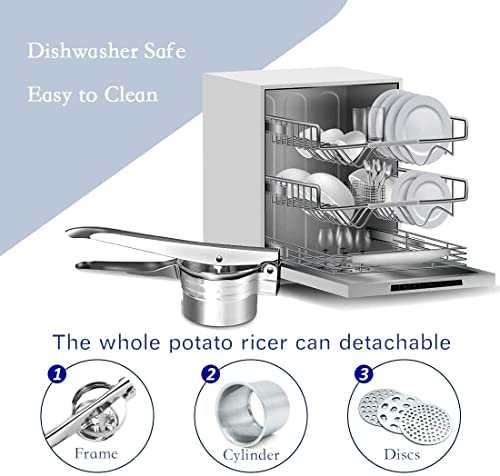 TERRIFI Potato Ricer, Stainless Steel Lemon Squeezer Manual, Garlic Press with 3 Removable and Interchangeable Discs, Masher Ricer Kitchen Tool for Fruit Potato Garlic Vegetable Cheese