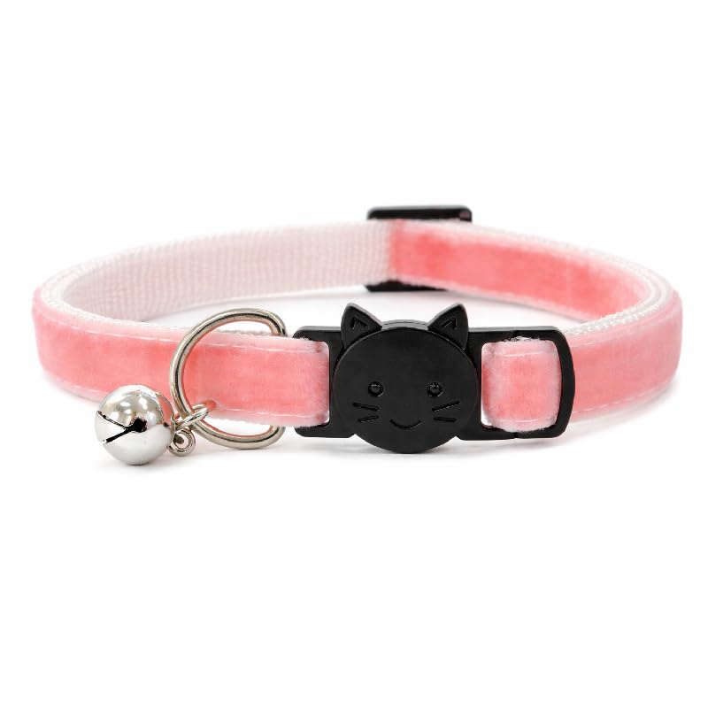 Velvet Cat Collars with Bell | Quick Safety Release Breakaway Buckle | Handmade in the UK | Available in Cat & Kitten Size | Salmon Red Velvet — image 1