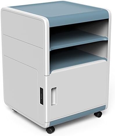 Vertical File Cabinets, Storage Cabinet with 2 Open Drawers with a Combination Lock, Coded-lock Rolling Cabinet for Documents, Pencil, Pens, Files, and Other Office Essentials, 16.5 " Deep - Blue