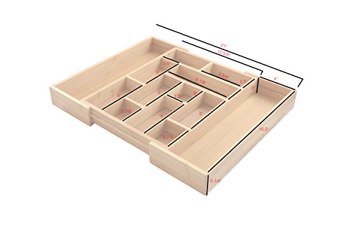 ADORN Expandable Bamboo 6 - 13 Compartment cutlery, Flatware, Utensils & Utility-Drawer Organizer | Extra Dividers up to 13 Compartments | ( Added height 2.5" ) - Thumbnail 6
