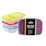 California Home Goods 3 Compartment Reusable Food Storage Containers for Kids and Adults, Microwave, Dishwasher Safe, Multi-Colored, Set of 3